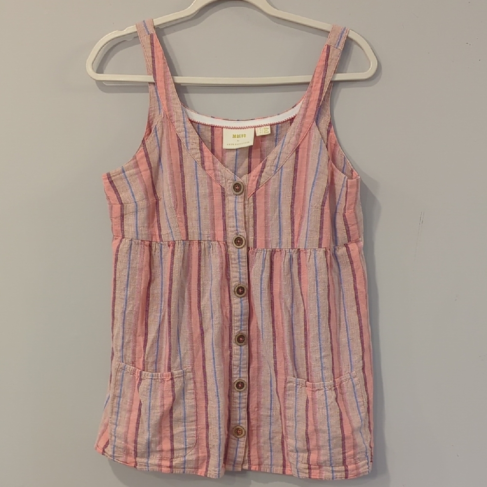 Maeve Anthropologie Babydoll‎ Tank Top size 8 Pink Stripes